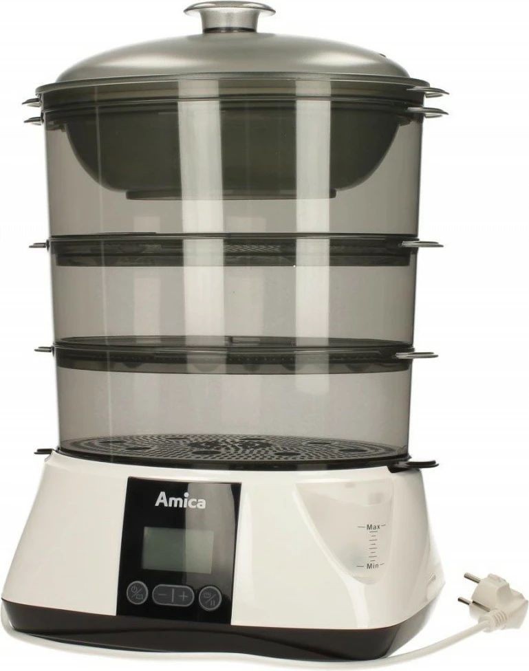 Parnik za zdravo kuhanje Amica PT3011 Lunaris, 3,3 L, 3 posode, bel/črn