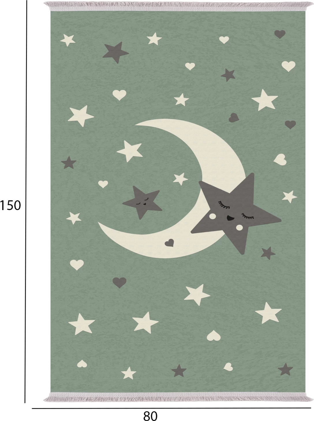 Otroška preproga s franžami FH7678.20 luna z zvezdami 80Χ150