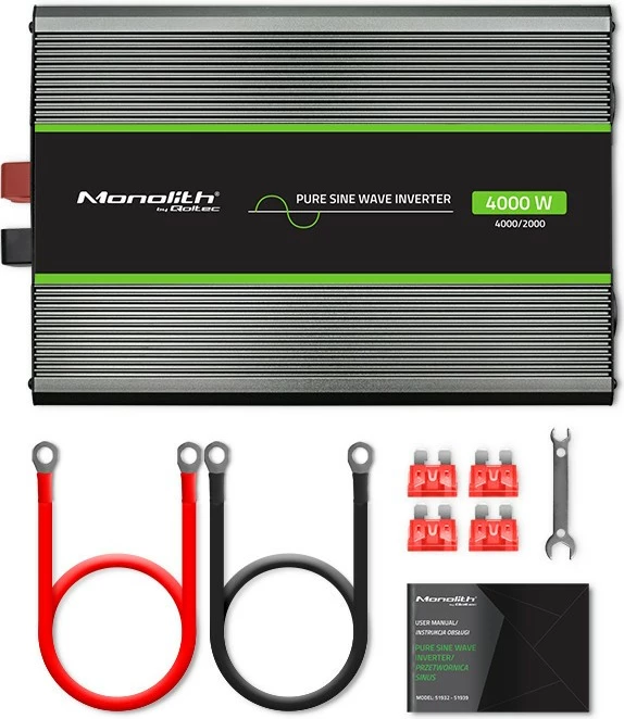 Pretvornik napetosti 2000W/4000W, 24V v 230V, grafit Qoltec Monolith 51939