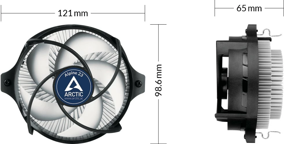 Zračni hladilnik za CPU ARCTIC Alpine 23, 9 cm, 100-2000 RPM, aluminij, črn