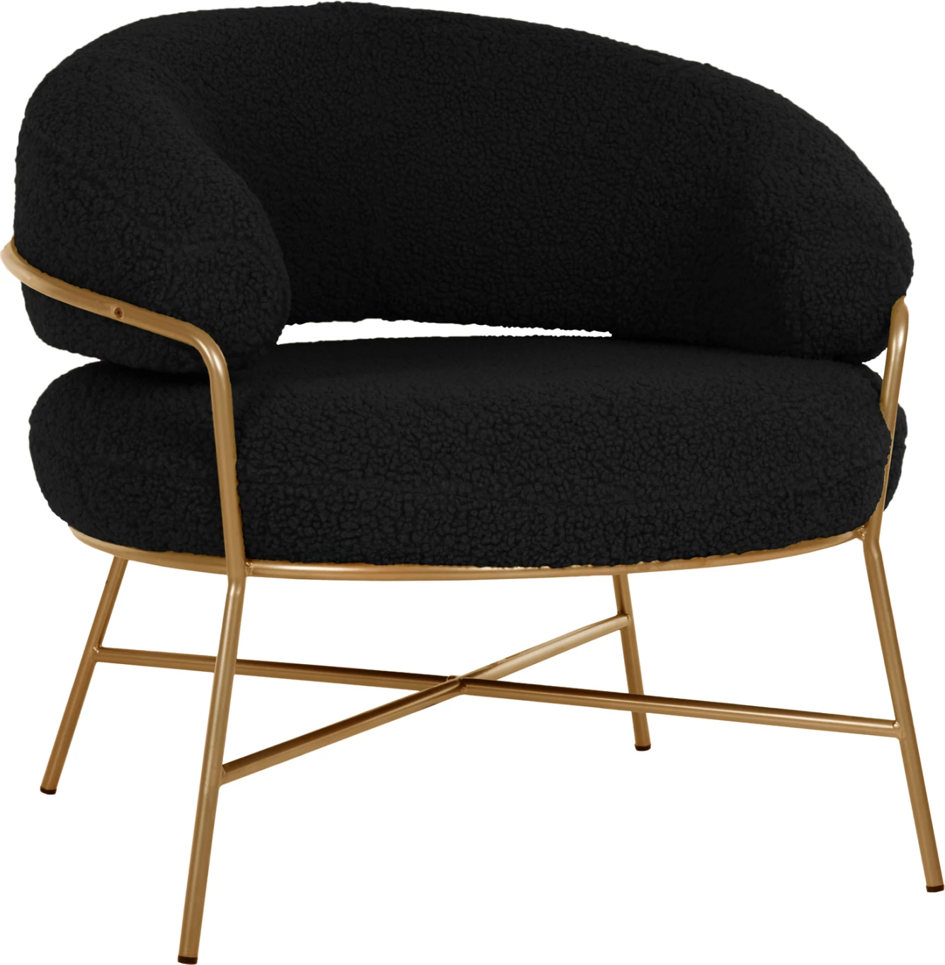 Fotelj TRUDI FH8639.24 iz črne boucle tkanine in zlatim kovinskim okvirjem 84x79x76Hcm