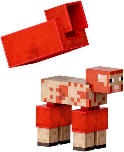 Figurica ovca Minecraft, Mattel JCV22 Diamond Level, 14 cm, set z dodatki, rdeča