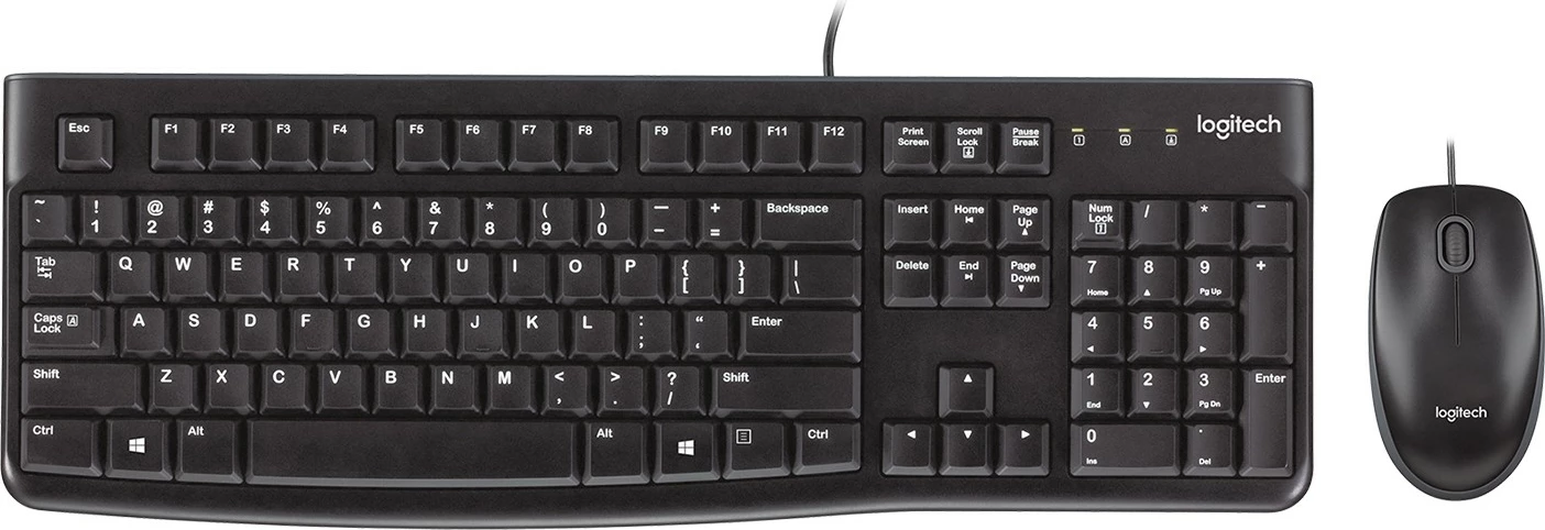 Tipkovnica in miška Logitech Desktop MK120, žična, USB, QWERTZ, črna
