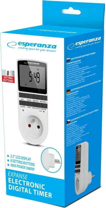 Elektronski digitalni timer Esperanza ELA101, bel