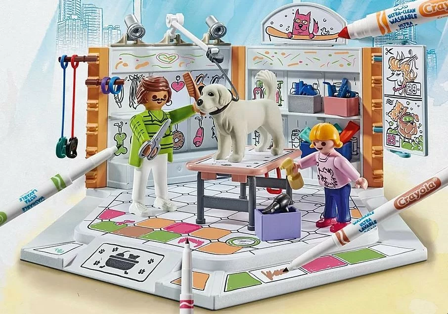 Komplet figuric Playmobil Color Dog Salon 71514 z orodjem za barvanje, 61 kosov