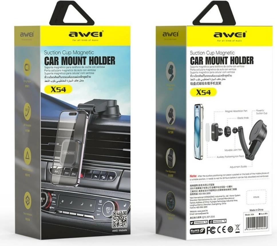 Magnetni držalec za avto AWEI X54, univerzalen, črn