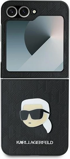 Ovitek za telefon Saffiano Monogram Head Pin za Samsung Galaxy Z Flip 6, črn, Karl Lagerfeld
