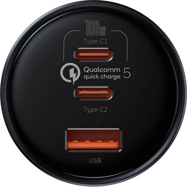 Avto polnilec, Qualcomm, 2x USB-C, 160 W, siva - Baseus
