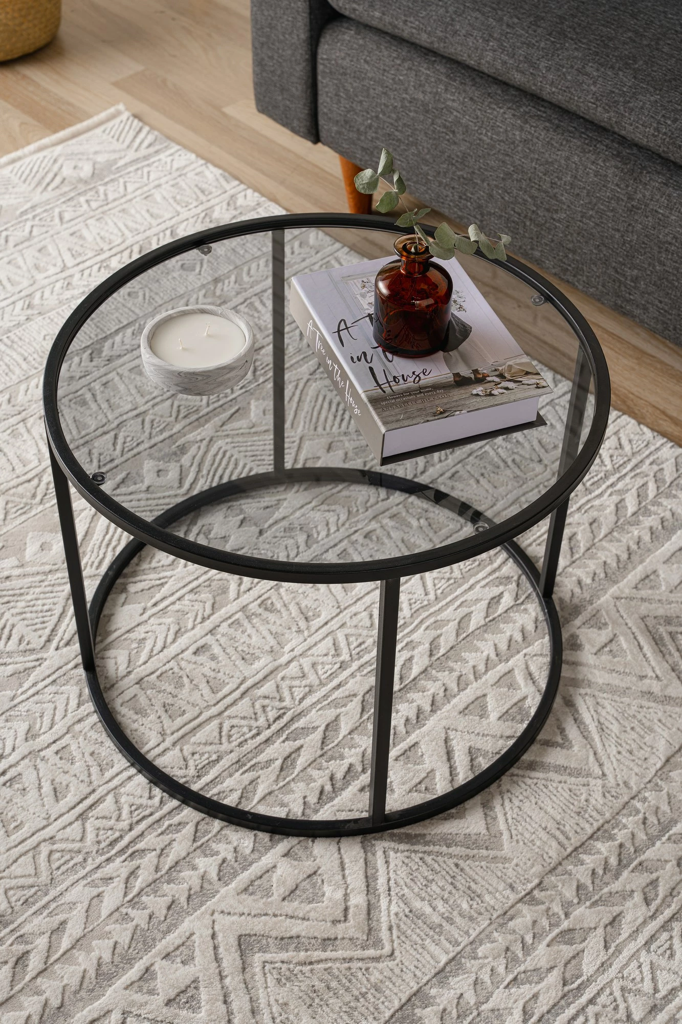 Kavna mizica, kaljeno steklo, kovinske noge, črna, Skye Decor, 60 cm