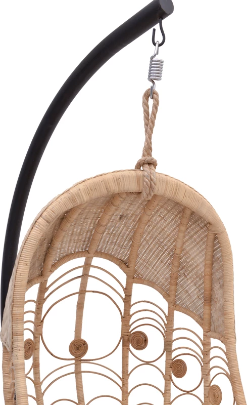 Viseča gugalnica rattan, Labreone, naravna barva - črn metal - bež blazina, 82x82x200 cm