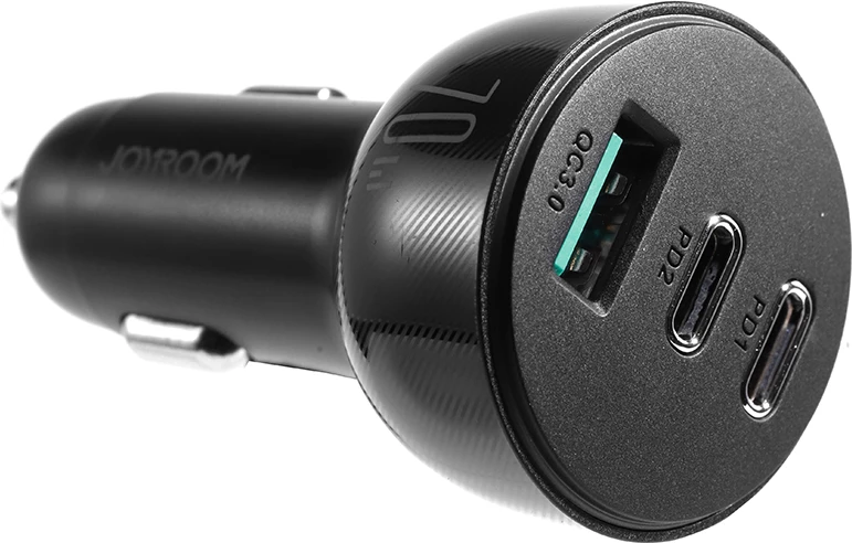 Hiter avto polnilec, Joyroom JR-CL26, 70W, 3 vhodne vtičnice (USB, 2x USB-C), črn