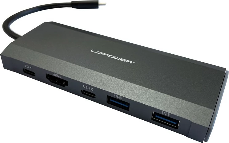 USB razširitveni hub LC-Power LC-HUB-C-MULTI-7-M2, 2x USB-A, 2x USB-C, HDMI, M.2 SSD, 100 W, antracit