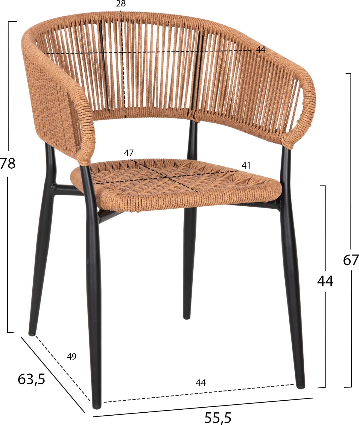 Aluminijasti naslanjač EULO FH5783.13 črno-sintetični ratan bež 55,5x63,5x78Hcm