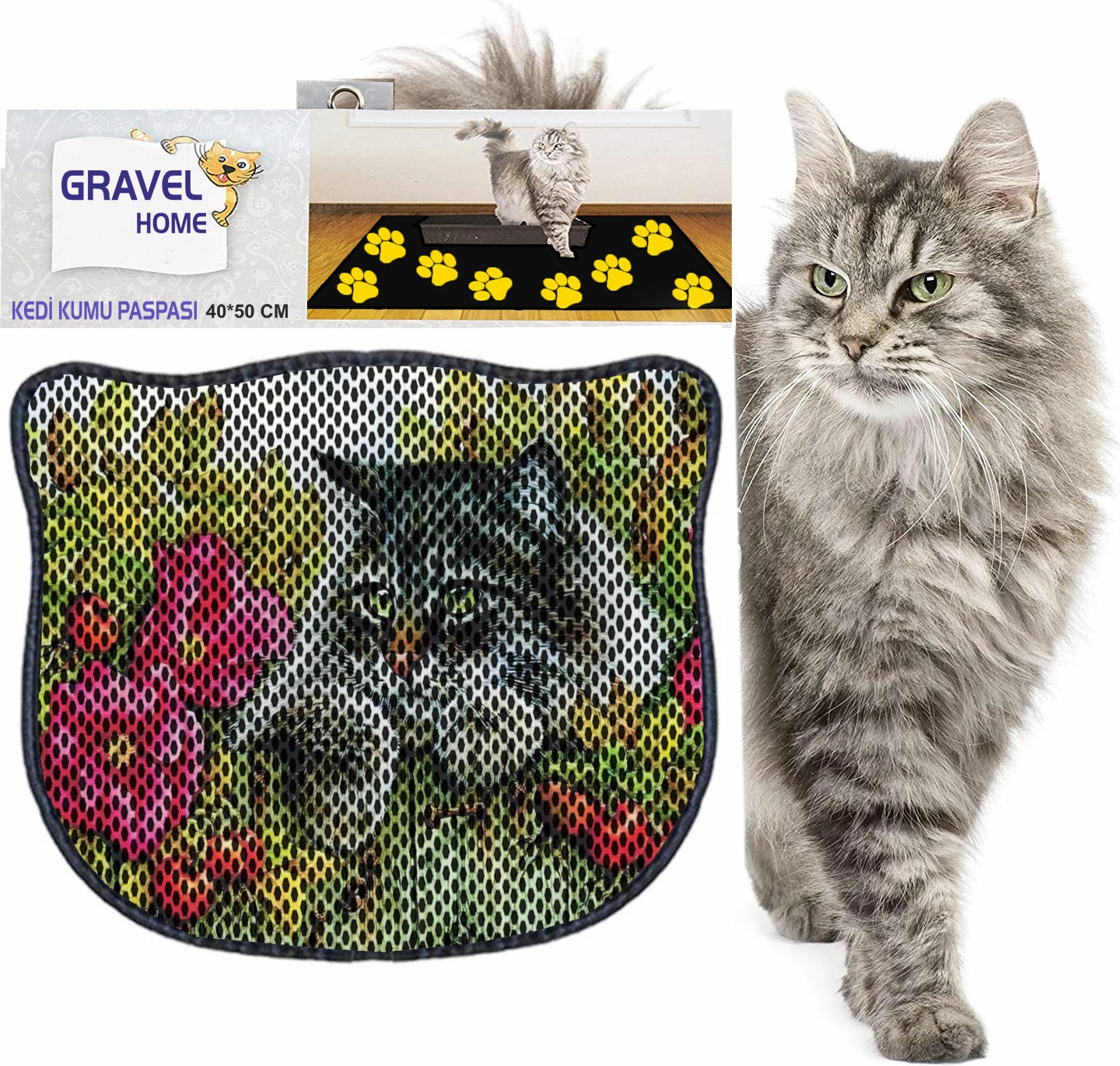 Mata za mačji pesek, večbarvna, Paws & Whiskers, Kdkafa0108, 40x50 cm
