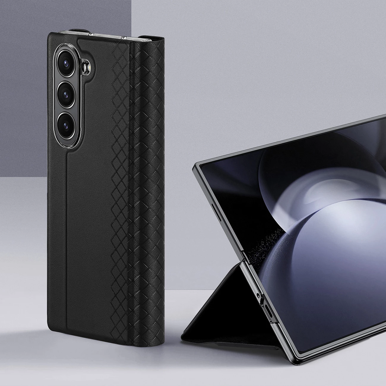 Ovitek za telefon Dux Ducis Brill za Samsung Galaxy Z Fold 6, z magnetnim zapiranjem, žepom za kartico, iz eko usnja, črn