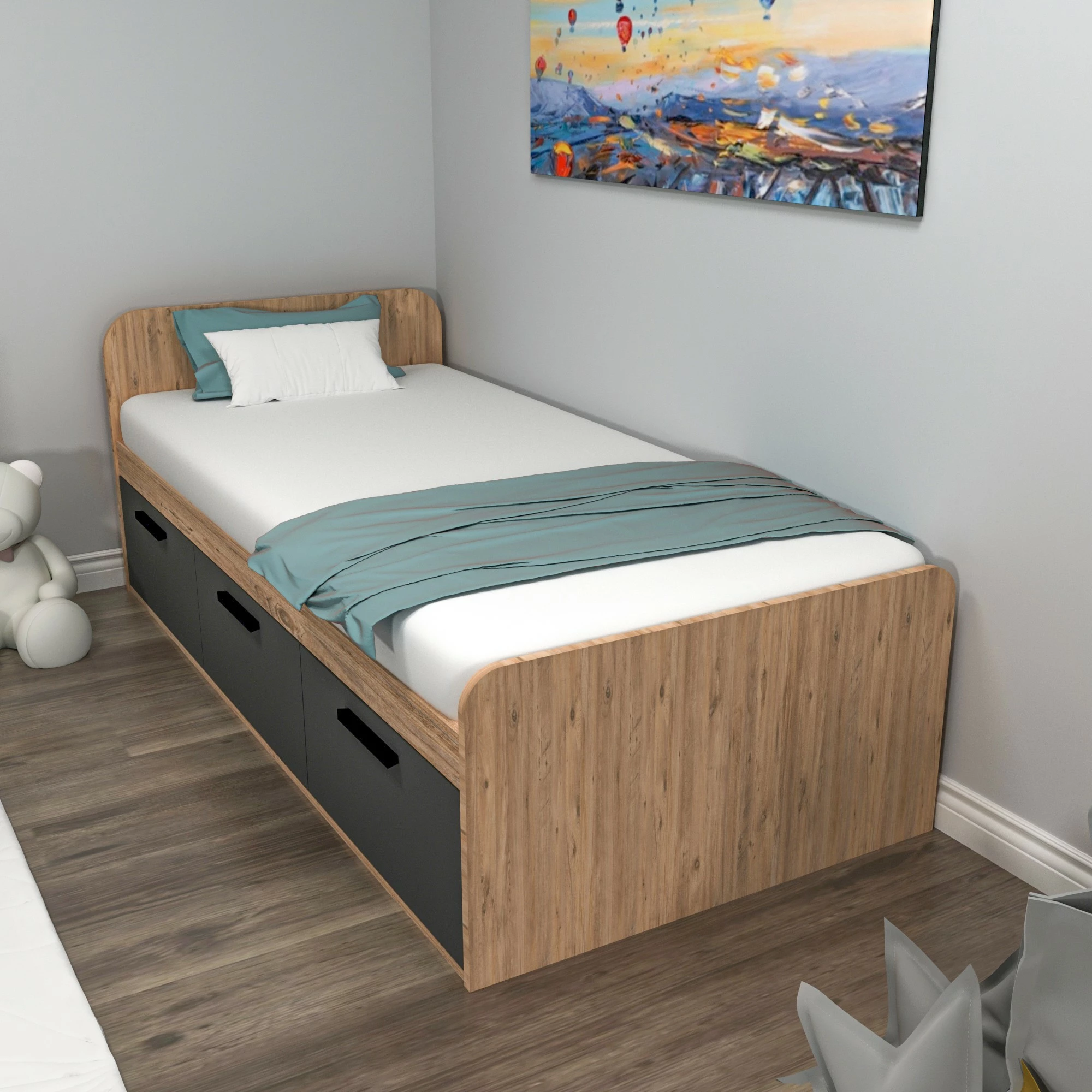 Enojna postelja Akser Hanah Home, barva Atlantic Pine in antracit