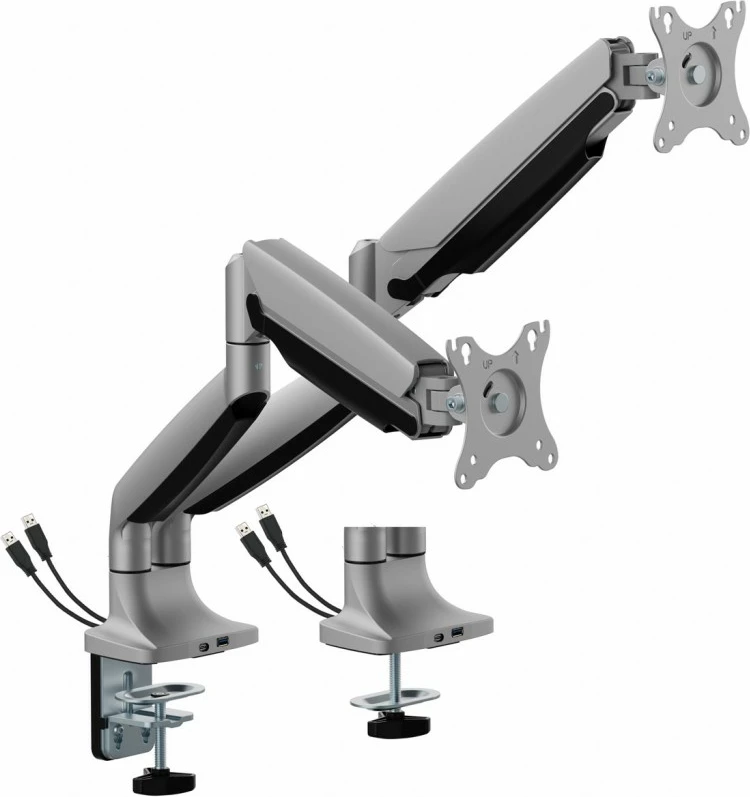 Namizni nosilec z plinskim vzmetenjem za 2 monitorja ART RAMM L-36HD, 17–35", kovina, črn