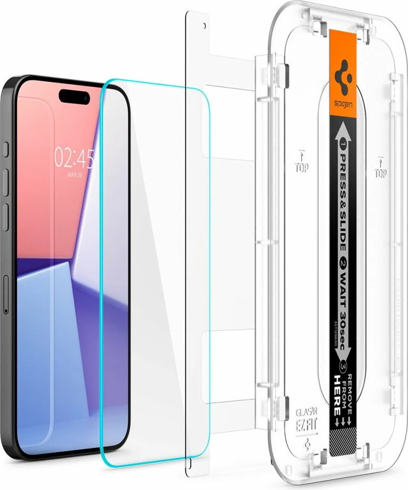 Zaščitno kaljeno steklo Glas.tR EZ Fit, Spigen, za iPhone 15 Pro Max, 0,2 mm 9H, 2 kosa