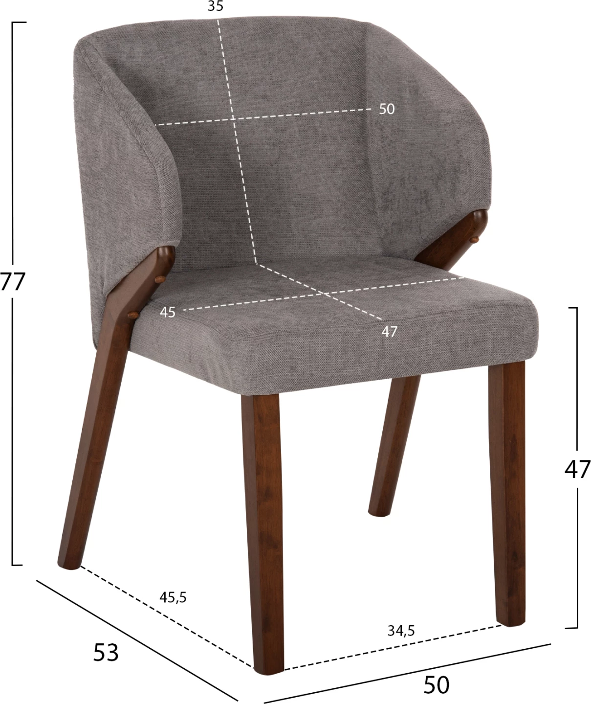 Jedilni stol Radder FH9749 iz kavčukovca v barvi oreha-siva tkanina 50x53x77Hcm, set 2 kosov