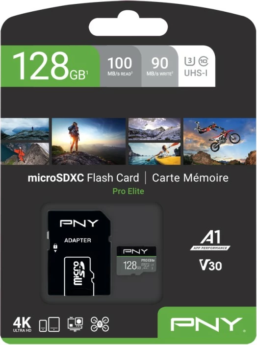 Kartica spomina PNY PRO Elite 128GB microSDXC, Class 10 UHS-I U3, črno/siva