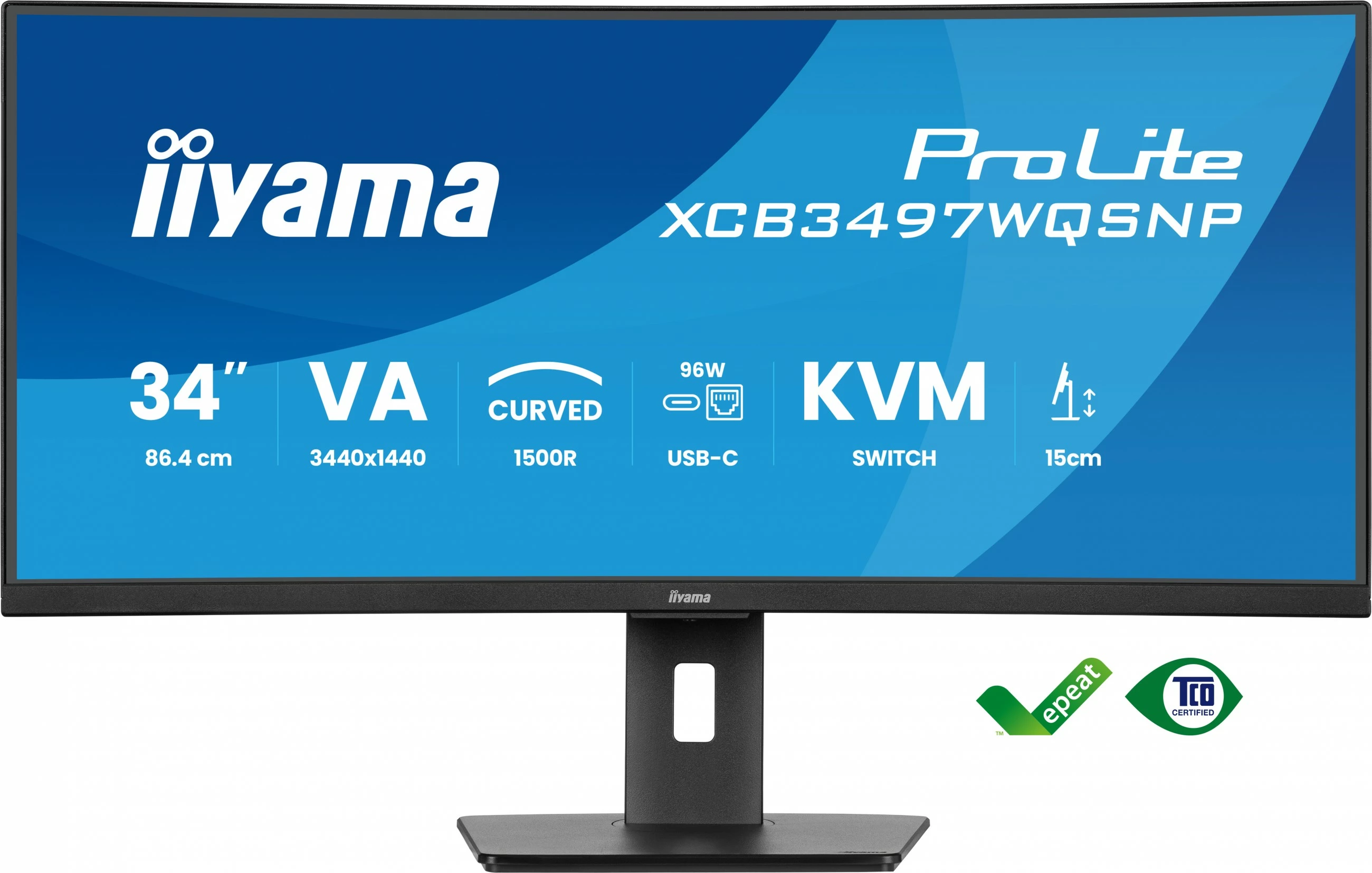 Ukrivljen 34" UltraWide Quad HD monitor iiyama ProLite XCB3497WQSNP-B1, LED, črn
