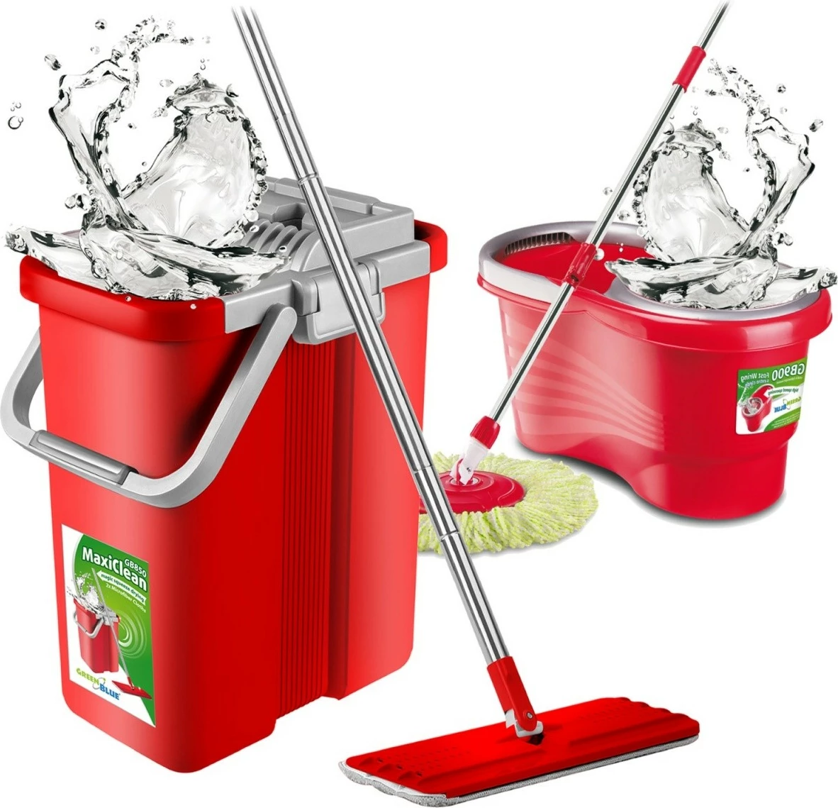 Mop raven GreenBlue MaxiClean GB850 z vedrom in ožemalnikom, rdeč