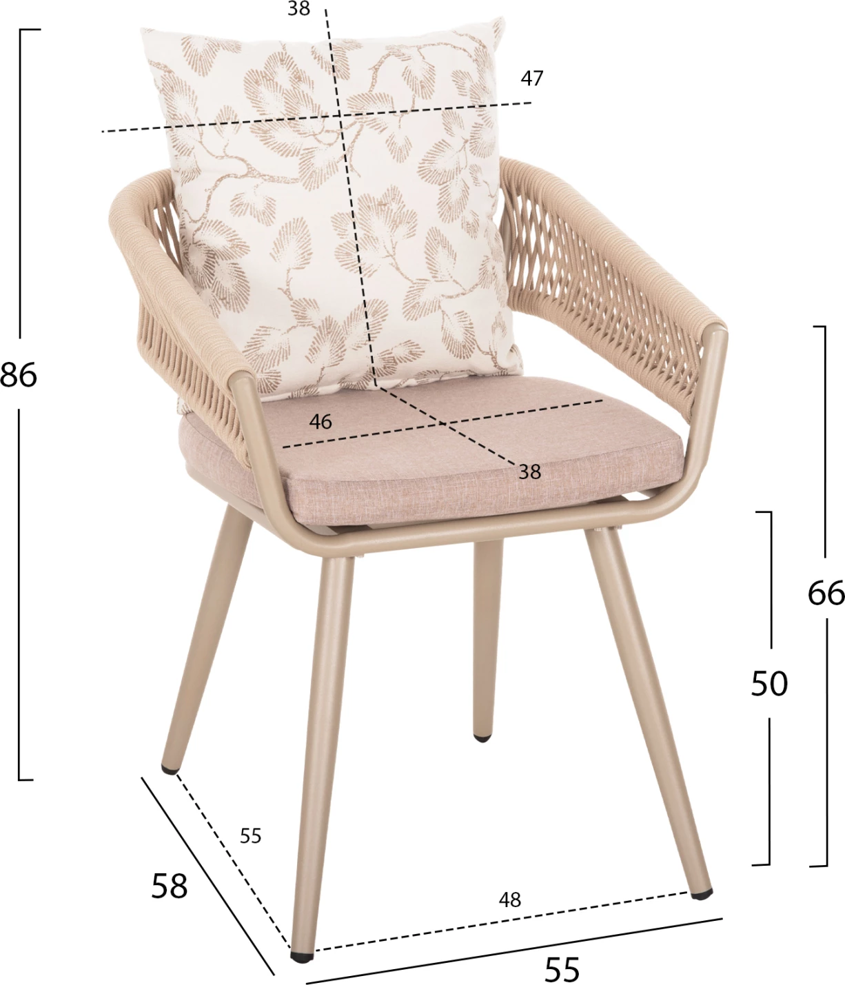 Aluminijasti naslanjač CAMDEN FH6141.04 z blazino z vzorcem - kapučino 56x60x72-87H cm