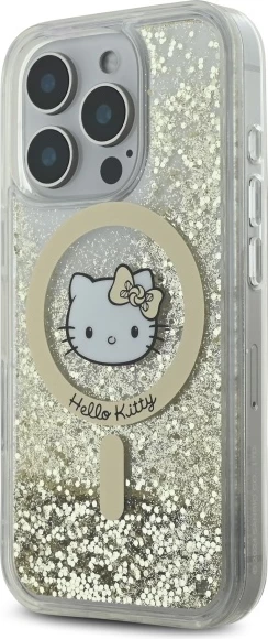 Ovitek z tekočimi zlatimi bleščicami (Liquid Glitter Fever) MagSafe Hello Kitty za iPhone 16 Pro Max, zlato