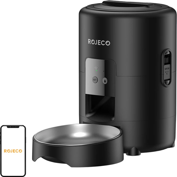 Samodejni hranilnik hrane Rojeco RWSQZDTWF-2L, 2 L, Wi‑Fi 2.4G, posoda iz nerjavnega jekla 304, črn