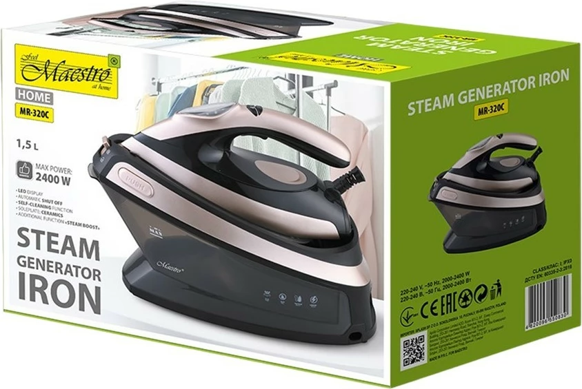 Parni likalnik Feel-Maestro MR-320C, 2400 W, rezervoar 1,5 L, črno/oznaka zlata