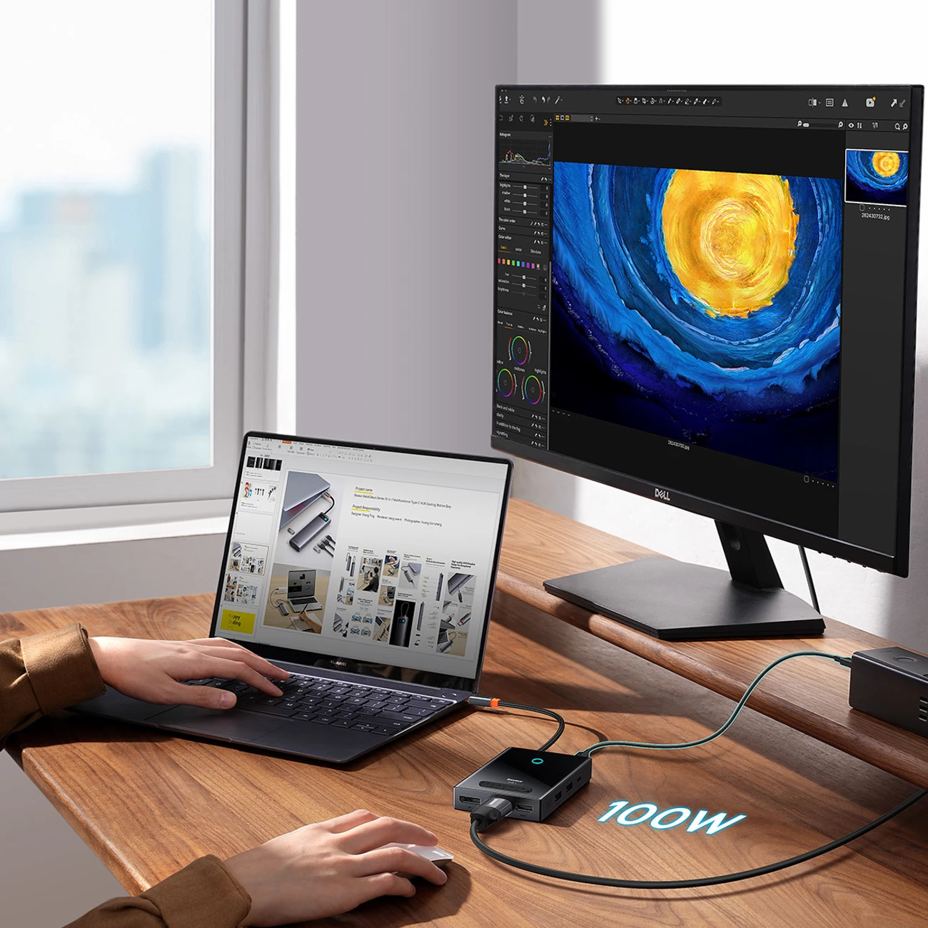 Računalniško ohišje 8-v-1 USB-C hub Baseus PioneerJoy, HDMI 4K@60Hz, DisplayPort 8K@30Hz, VGA, 2x USB-A 3.0, 2x USB-C, siv