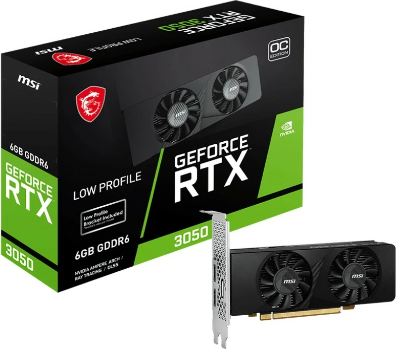 Grafična kartica GeForce RTX 3050 LP 6G OC MSI, 6 GB, GDDR6, črna