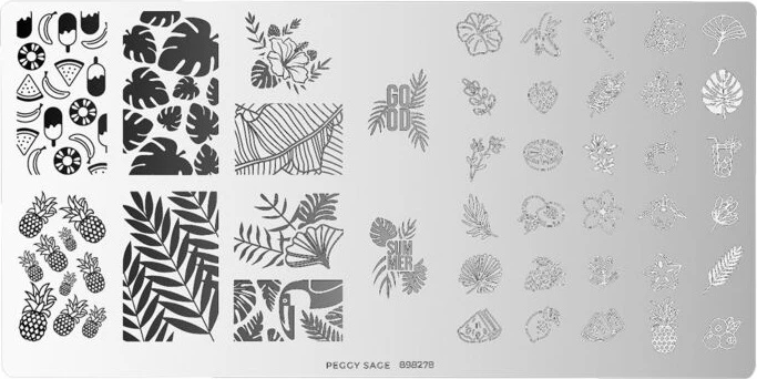 Plošča za štampiljanje nohtov s tropskim vzorcem Tropical Punch, Peggy Sage, za ženske, 1 kos