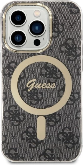 Trd ovitek z brezžičnim polnilcem za iPhone 14 Pro 6,1", Guess GUBPP14LH4EACSK, 4G Print, črn