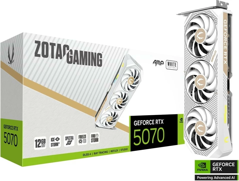 Grafična kartica ZOTAC GeForce RTX 5070 AMP, 12GB GDDR7 192-bit PCIe 5.0, 3xDP/HDMI, bela