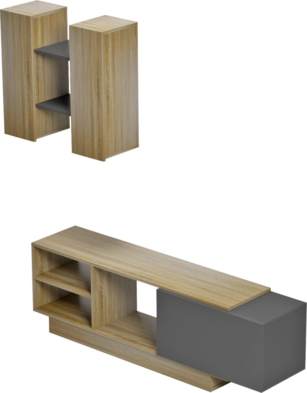 Komplet pohištva za TV TYSON FH18081 melamin v sonoma-sivi barvi 140x31.5x43.5H cm