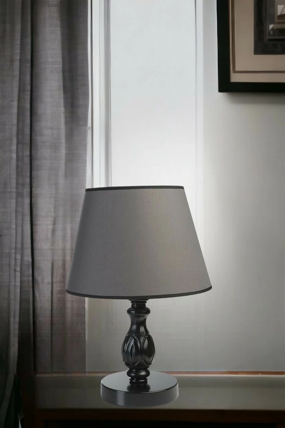 Namizna svetilka, kovinsko ohišje, tekstilni senčnik, črna/tamno siva, Opviq 8844-1