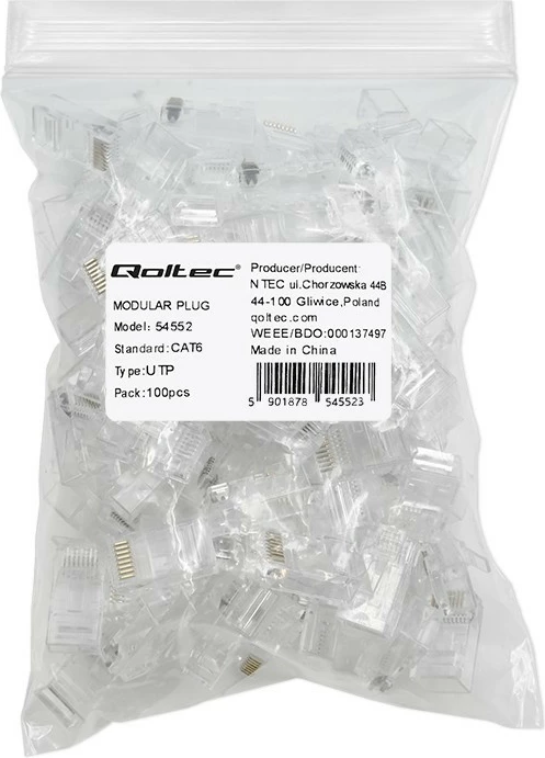 Set priključkov RJ45 Qoltec 54552, CAT6, 100 kos