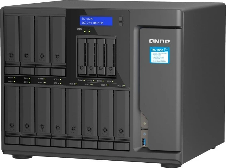 NAS strežnik QNAP TS-1655-8G, Intel Atom C5125, 8 GB RAM, 16 rež, stolp, črn
