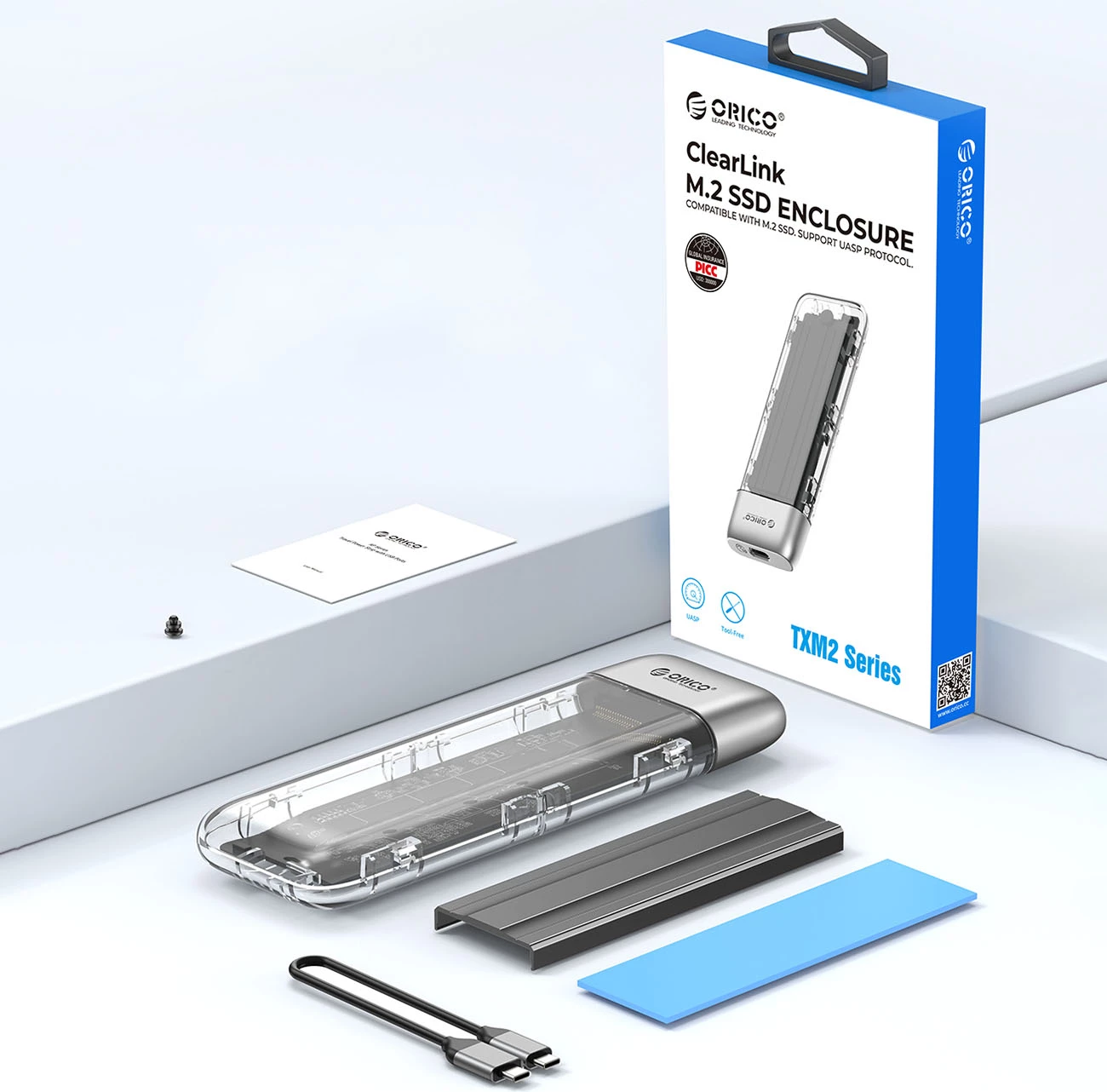 Računalniško ohišje Orico TXM2-C3 za M.2 NVMe, USB-C 3.2, 10 Gb/s, prozorno