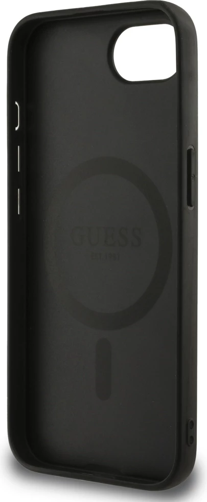 Ovitek za telefon z vzorcem cvetja MagSafe, Guess 4G, za iPhone 16e, črn