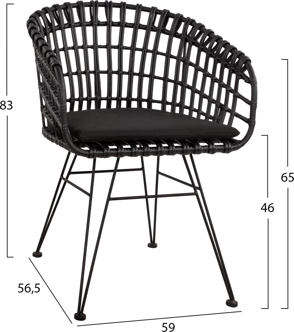 Kovinski sedež v obliki gnezda, Allegra FH5456.02, črna pletenina, 59x56,5x83 cm