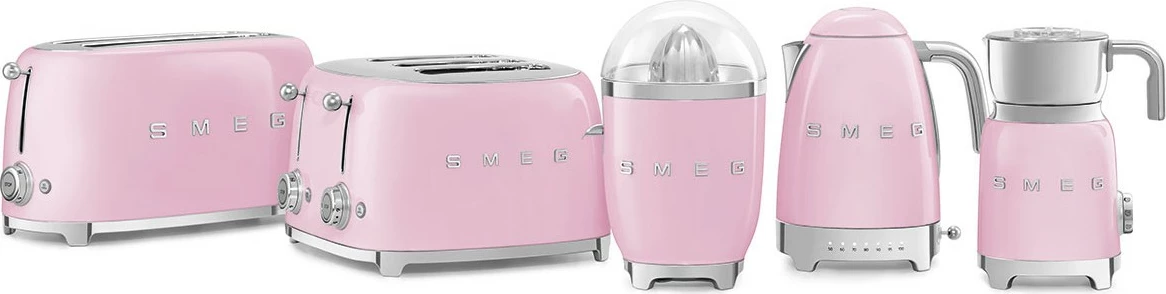 Toster retro 50's Style SMEG, 4 rezine, rožnat