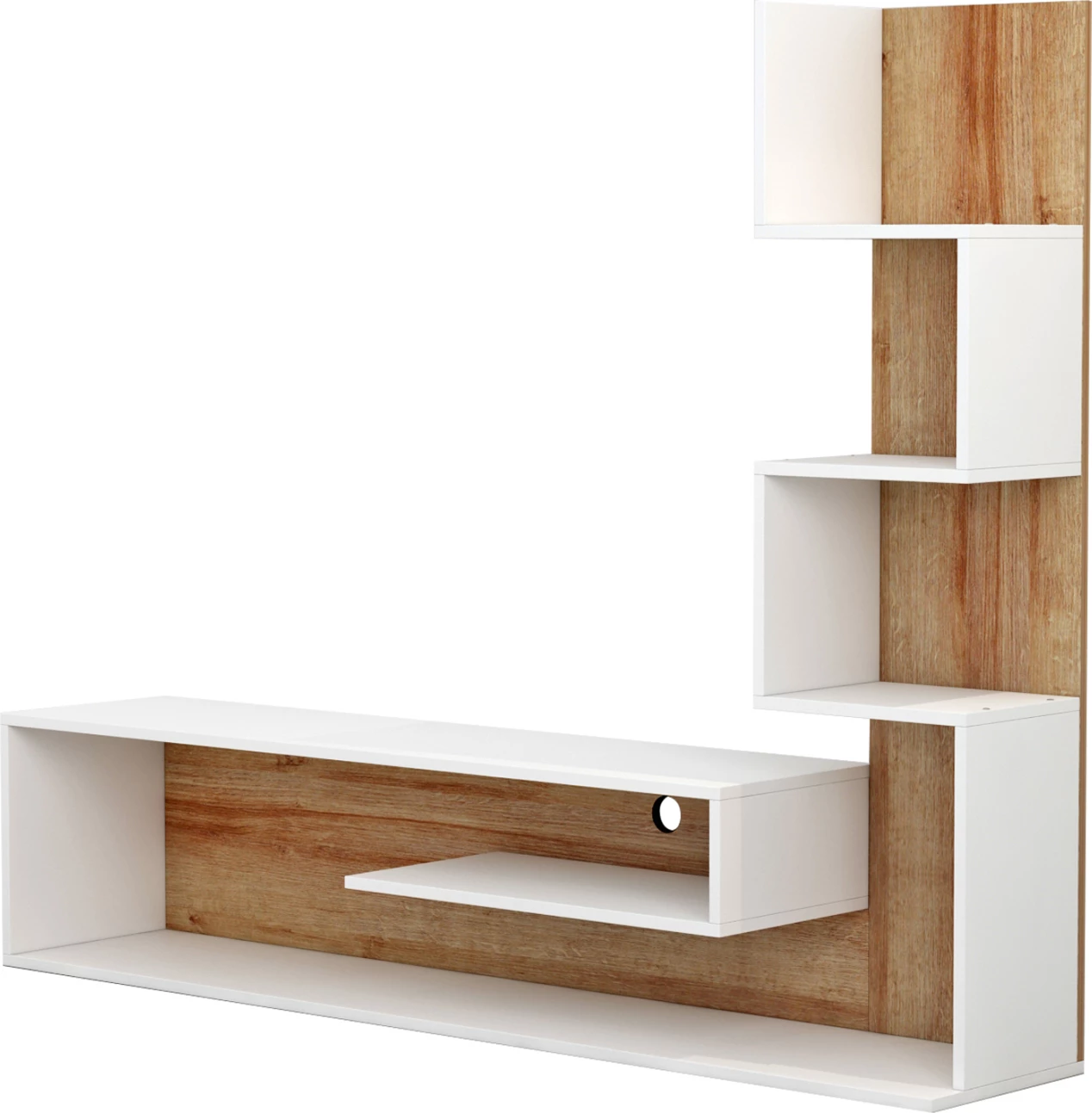 Komplet pohištva za TV EDELIE FH8908.11 iz melamina v beli-naravni barvi 150x29.5x120H cm