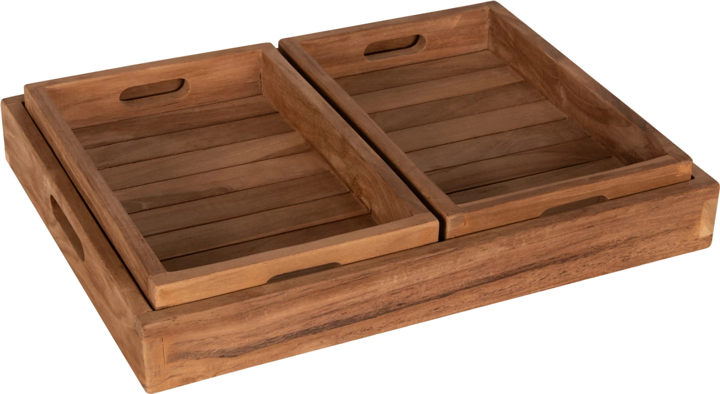 Komplet treh pladnjev FH7894 iz tikovega lesa v naravni barvi 39x29x7 cm