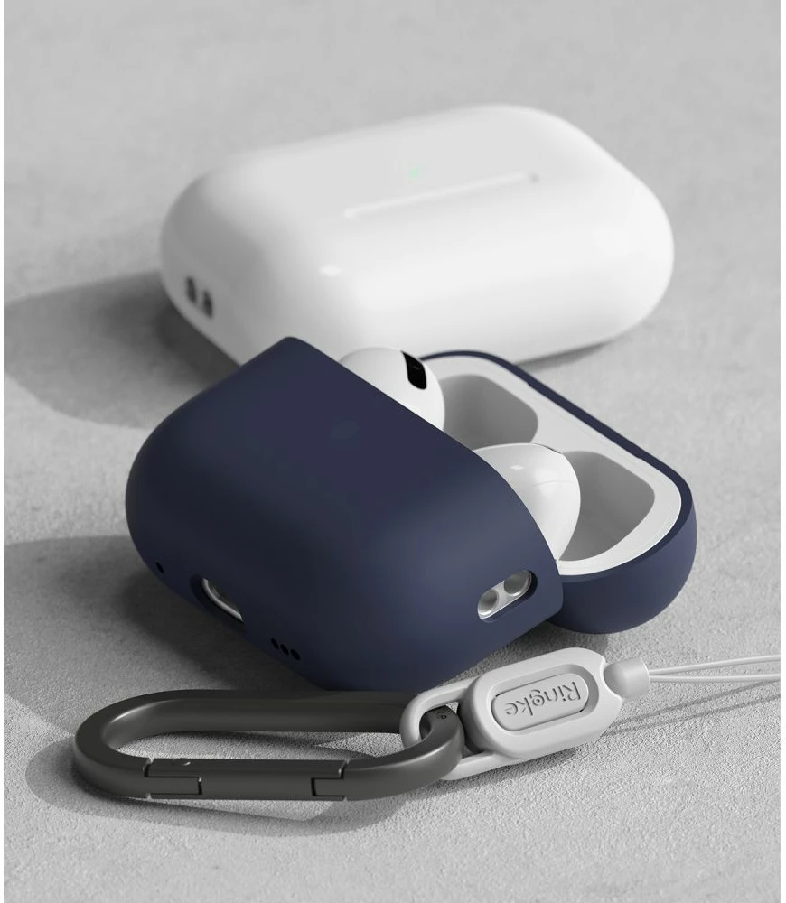 Ovitek za AirPods Pro/Pro 2 Ringke, silikonski, temno moder, z karabinom