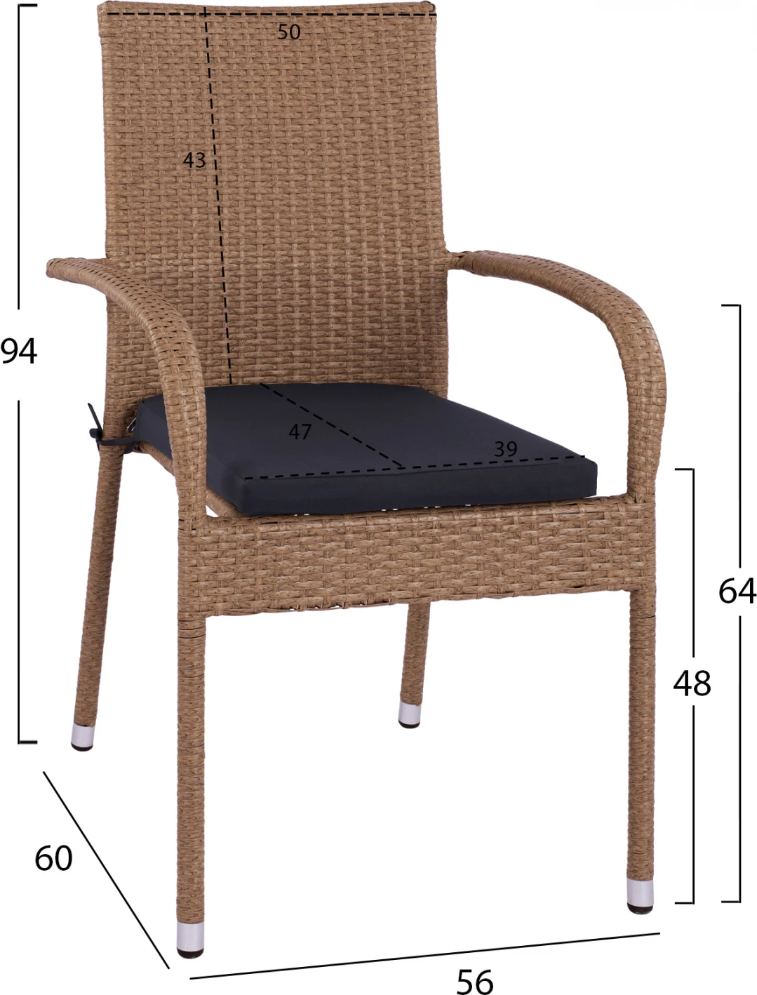 Set jedilnice 5 kosov miza 120x70 in naslanjači iz pletenega ratana v bež rjavi barvi FH11711.32