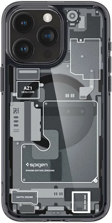 Prozoren zaščitni ovoj z magnetom Spigen Ultra Hybrid Mag za iPhone 15 Pro, MagSafe, Zero One, prozorno/siv