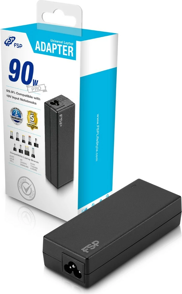 Adapter za prenosnik FSP NB PRO, 90 W, 100-240 V, črn