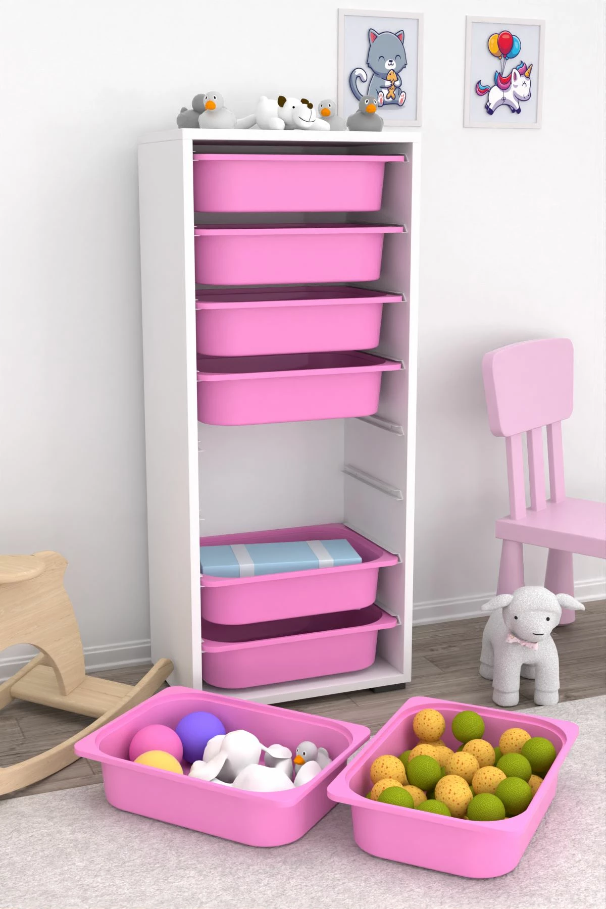 Večnamenska omara Cara 8N, Hanah Home, bela/roza